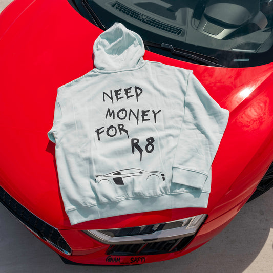Mikina NEED MONEY FOR R8 (Světle modrá)